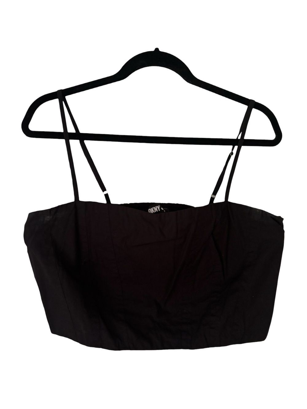 DKNY Black Cropped Cotton Bustier with Adjustable Spaghetti Straps